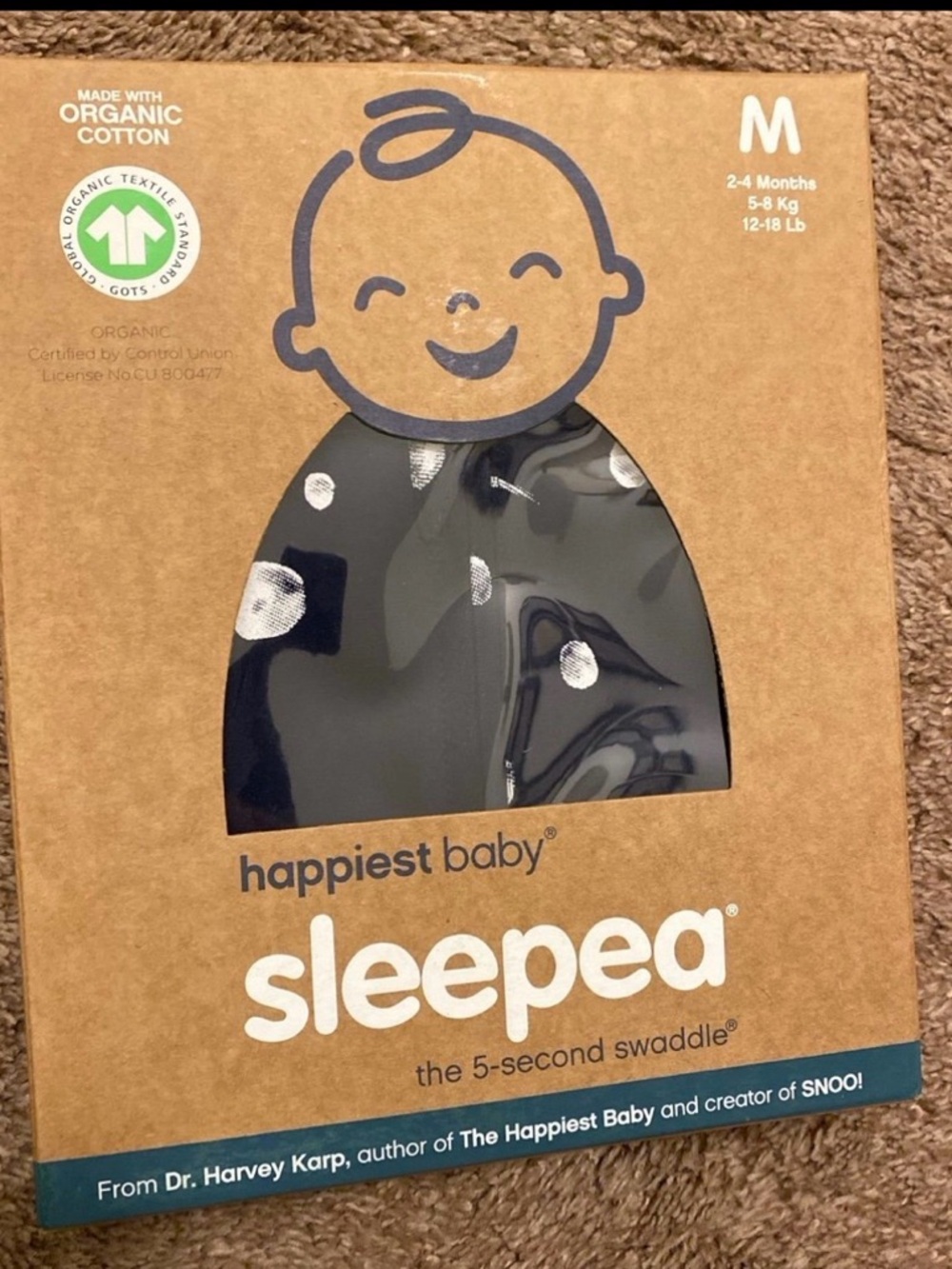 Happiest Baby Sleepea 5-Second Swaddle in Navy with White Dots